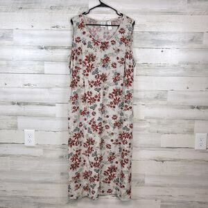 Vintage Emma James Beige Red Floral Linen Blend Sleeveless Maxi Dress Size 18W